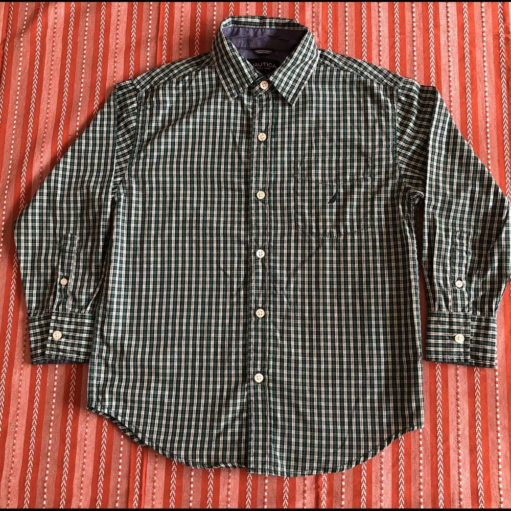 Nautica Boys Sz 8 Button Plaid Shirt Long Sleeve